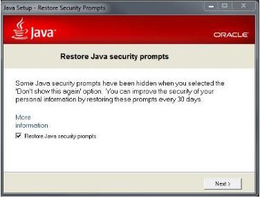 Restore Java Security Prompts image